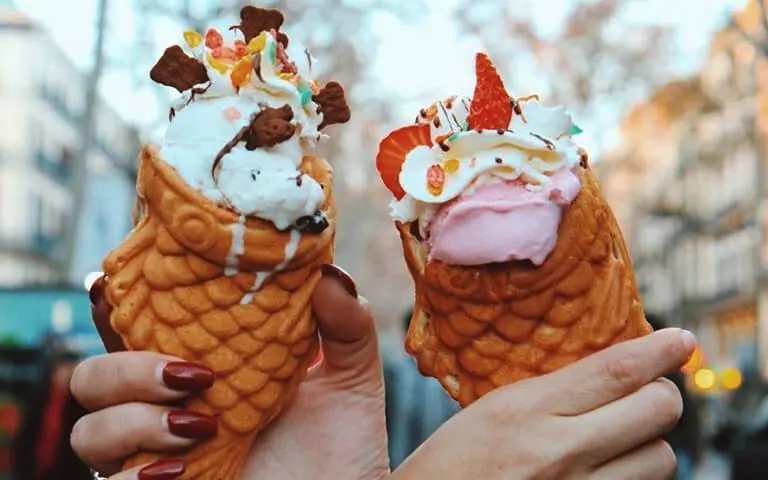 Gofres con helado en Barcelona